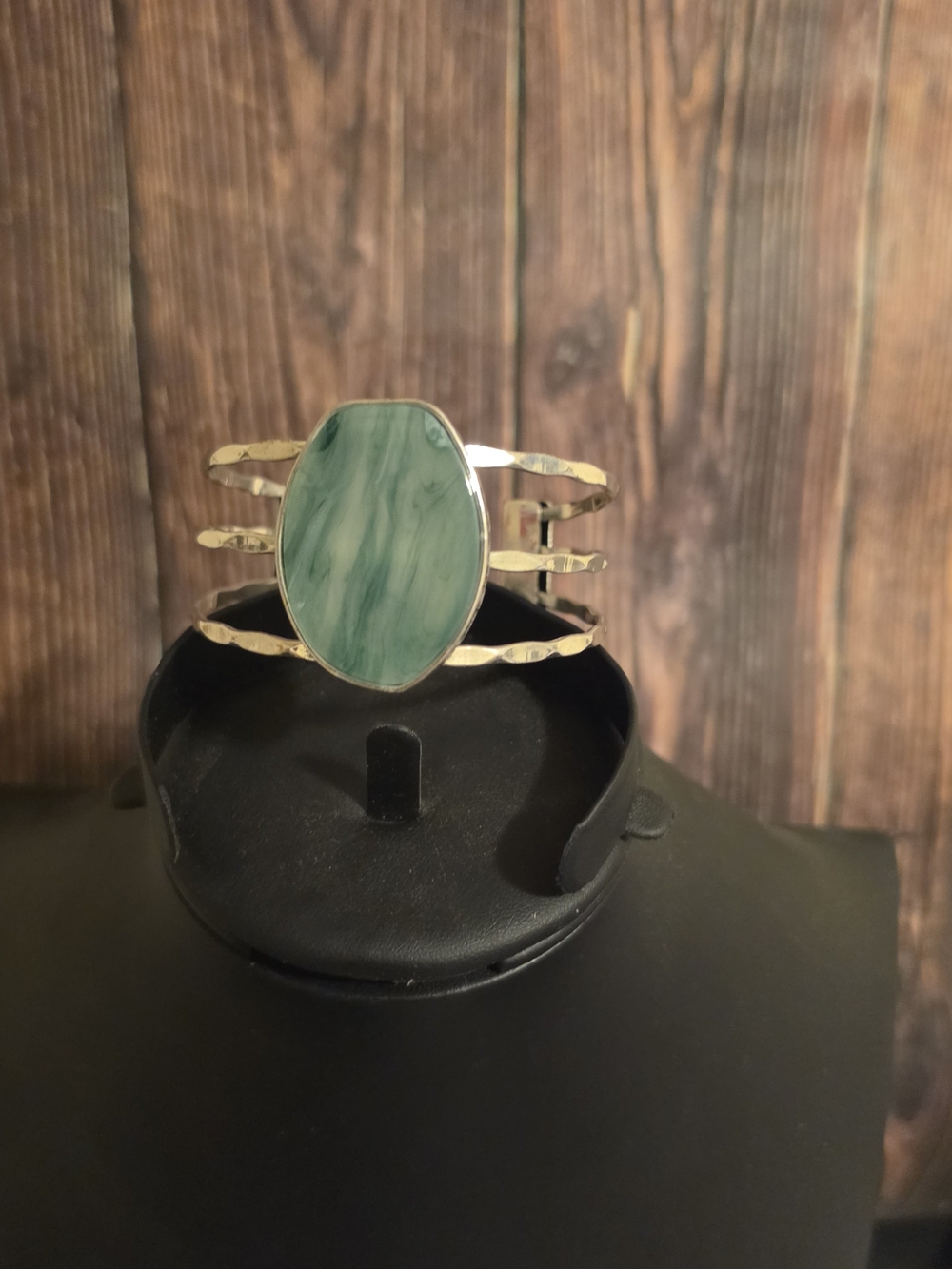 paparazzi Gold-Tone Cuff Bracelet with Green Marbled Stone